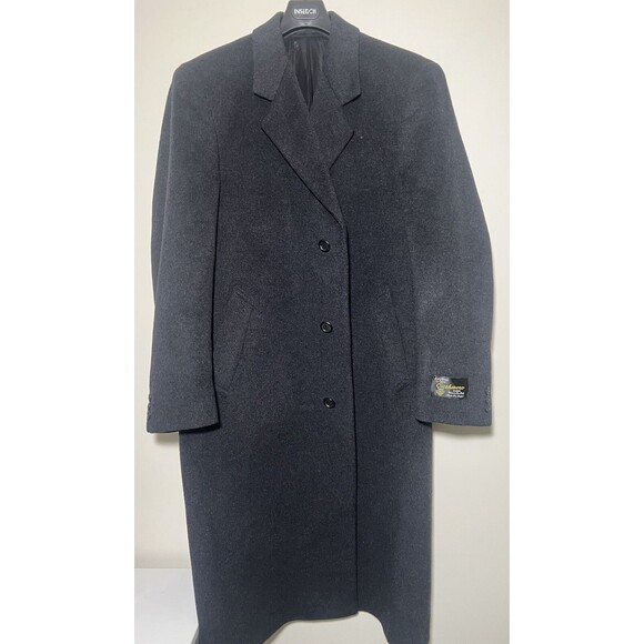 Di Silver Men Black Notch Lapel 3-Button Seam Pocket Wool Blend Overcoat 42 R - Picture 1 of 10